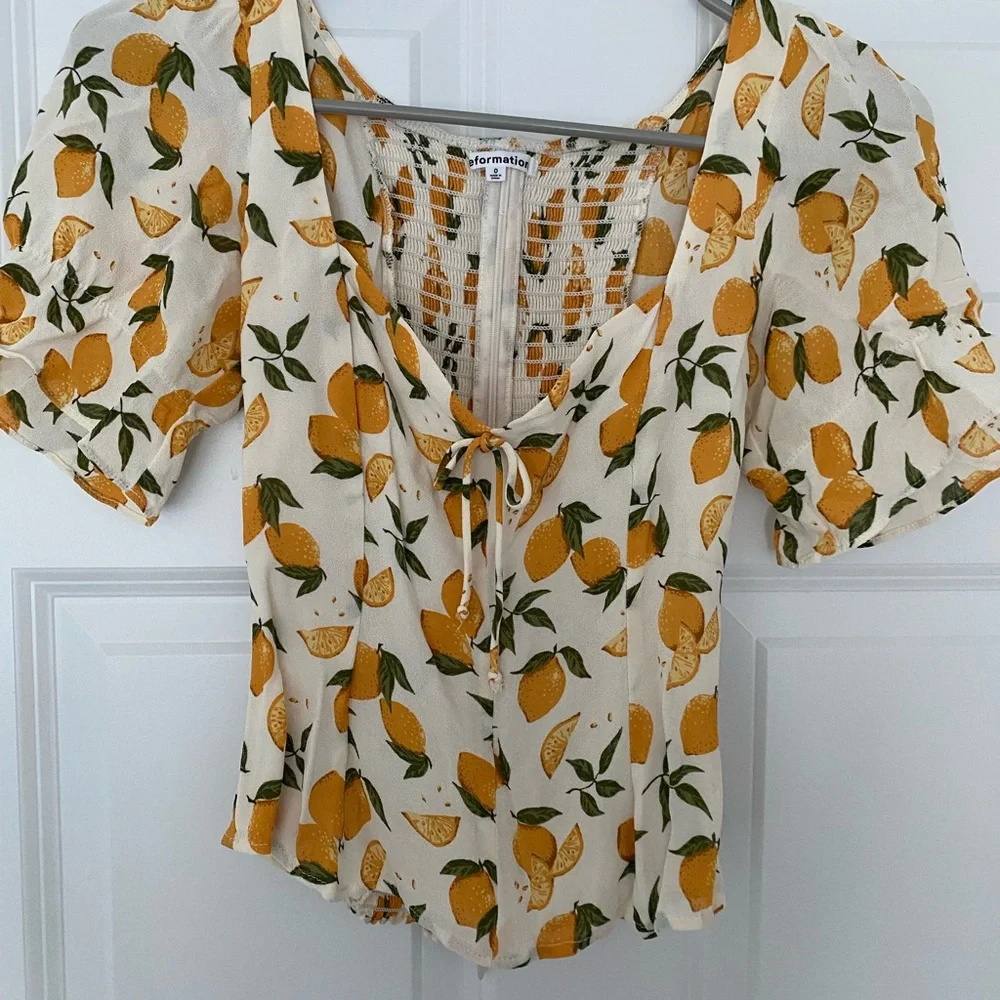 Reformation Lemon Print Puff Sleeve Blouse - Picture 1 of 5